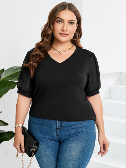 Rema – Top di collo a V con Maniche Transparentes