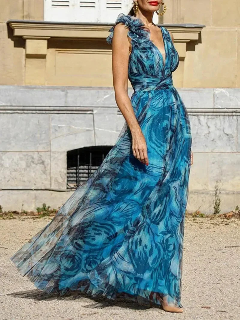 Léna™ | ABITO MAXI BLU PAVO REAL