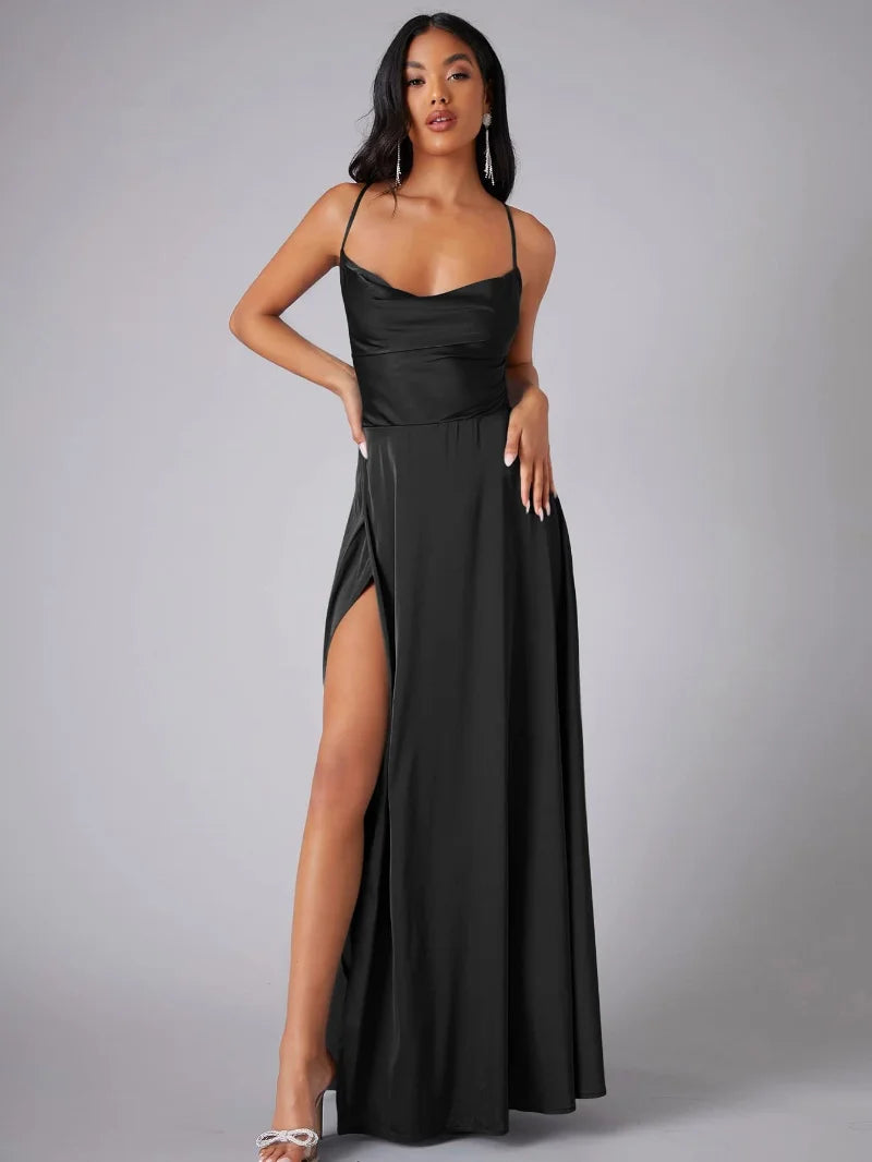 Abito maxi da sera con Spalline sottili per Donne con spacco alto