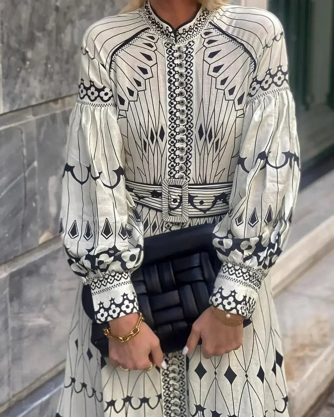 Mirabel - Abito A-Line con Stampato Rétro Elegante