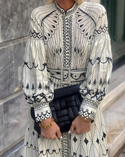 Mirabel - Abito A-Line con Stampato Rétro Elegante