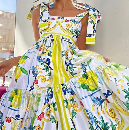 Abito Maxi Floreale con Lacci Serena