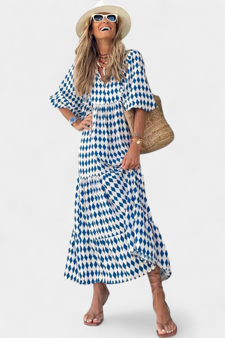 Aroa Abito Boho con Stampa Artistico e Silhouette fluida