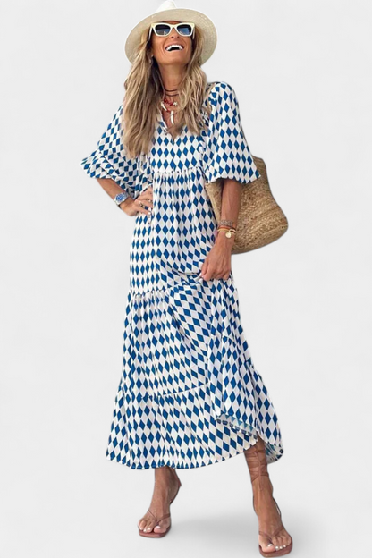 Aroa Abito Boho con Stampa Artistico e Silhouette fluida