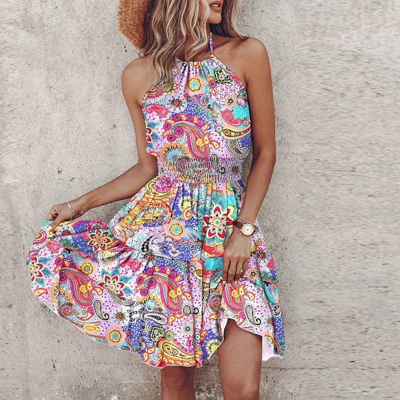 Marlowe - Abito Midi Boho Colorato con scollo a V