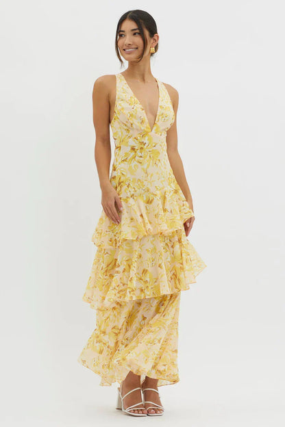 Lisa | Abito midi Floreale Coral – Eleganza Fluida e Romantica