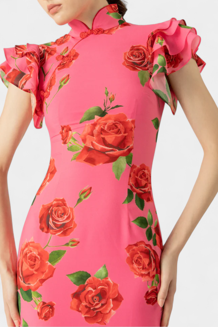 Mayra Abito Qipao con Stampa di Rosas Elegante