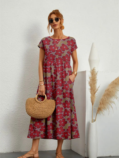 Hannah™ - Abito stampato elegante di girocollo con tasche