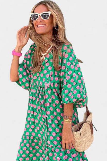 Aroa Abito Boho con Stampa Artistico e Silhouette fluida