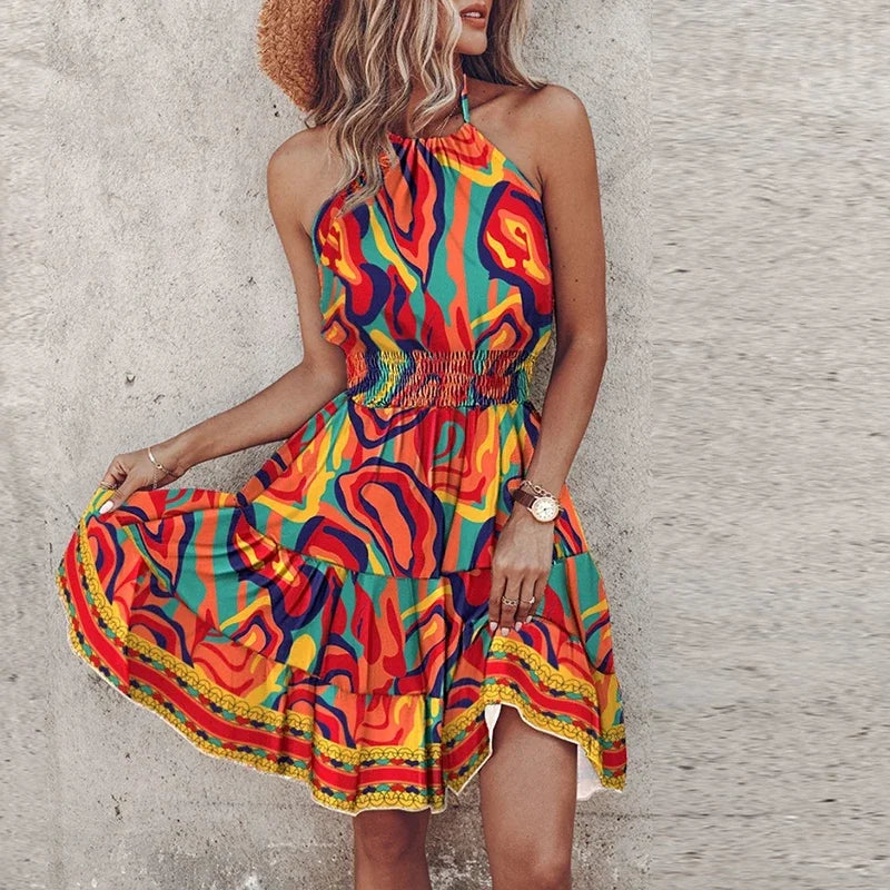 Marlowe - Abito Midi Boho Colorato con scollo a V