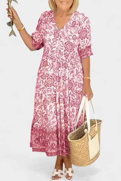 Elcira Abito floreale con Dettaglio Boho e scollo a V
