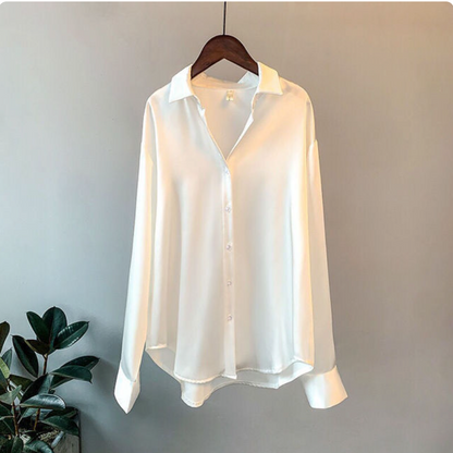Olivia - Blusa di Satin Brillante a maniche lunghe