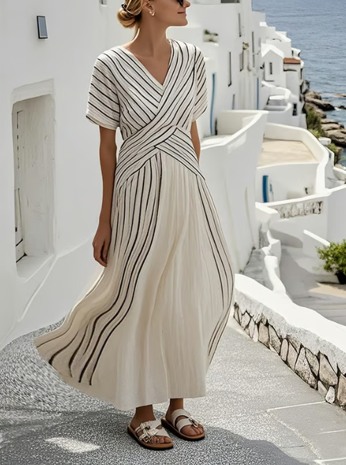 Abito di lino elegante con vita cruzada