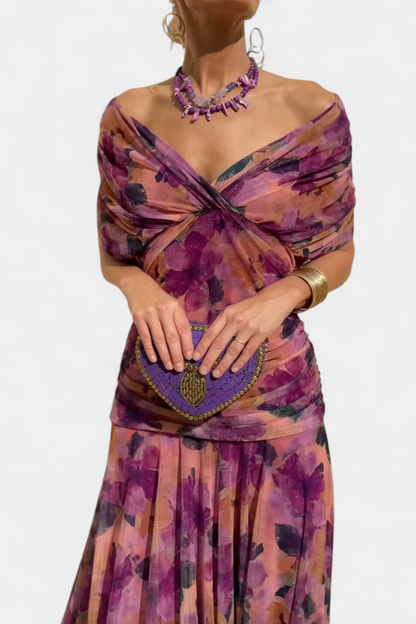 Abigail | Abito lungo Floreale con Scollo a V