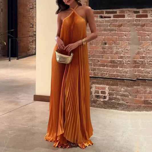 Mira - Abito lungo di halter con pliegues chic