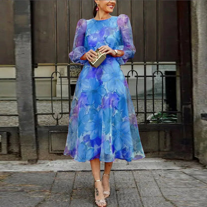Abito midi Floreale a maniche lunghe per Donna con Maniche a palloncino Transparentes