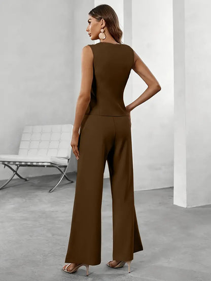 Completo di donna due pezzi con Gilet Senza maniche e Pantaloni a gamba larga