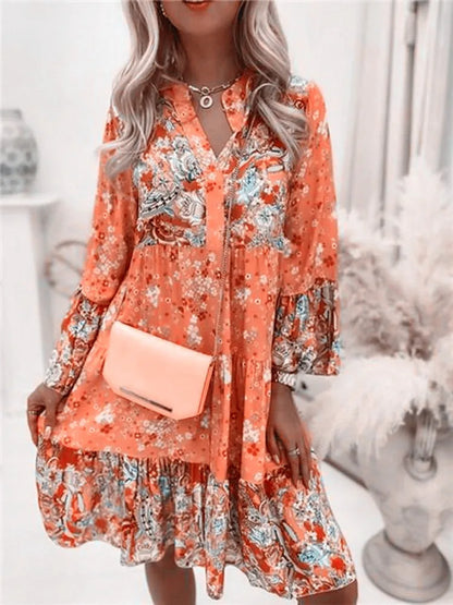 Helena - Abito A-Line con scollo a V Floreale