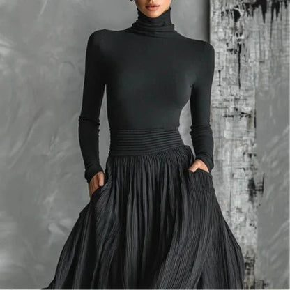 ALINA – ELEGANTE ABITO MAXI CON COLLO ALTO E FLUIDO