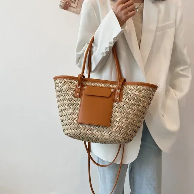 Torborg | Borsa Elegante di paglia con acentos di pelle