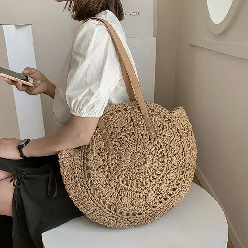 Arnora | Borsa Rotonda Intrecciato con Tracolle di Pelle Sintético