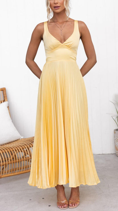 Jane | Abito maxi elegante con Pieghe e Scollo a V.