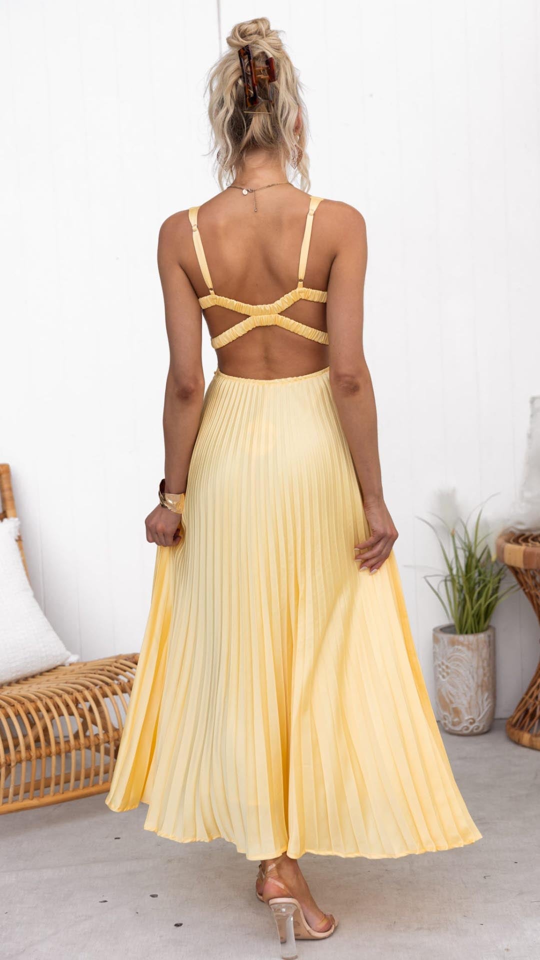 Jane | Abito maxi elegante con Pieghe e Scollo a V.