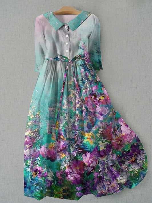 Abito Tessa - Stampato Floreale Vintage, Vita regolabile con Lacci, Abito Estivo da donna