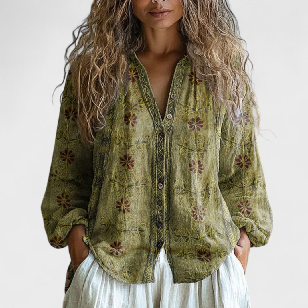 Ambra - Blusa con stampa di foglie vintage