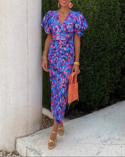 Robe Midi Elegante con Maniche Voluminosas