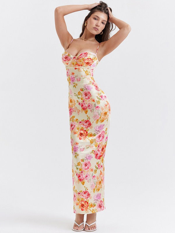 Lucy | Abito Maxi di Raso Floreale
