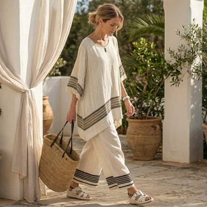 Mariella – completo elegante: top di righe negras e pantalone fluido