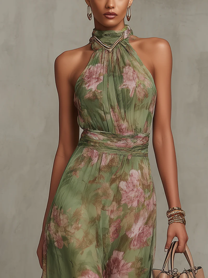 Serena | Elegante abito lungo floreale fluido che valorizza la silhouette