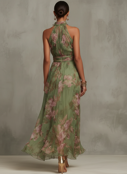 Serena | Elegante abito lungo floreale fluido che valorizza la silhouette