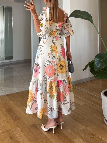 CAMILLE – ABITO CON MANICHE A SBUFFO DI ELEGANZA FLOREALE