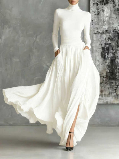 ALINA – ELEGANTE ABITO MAXI CON COLLO ALTO E FLUIDO