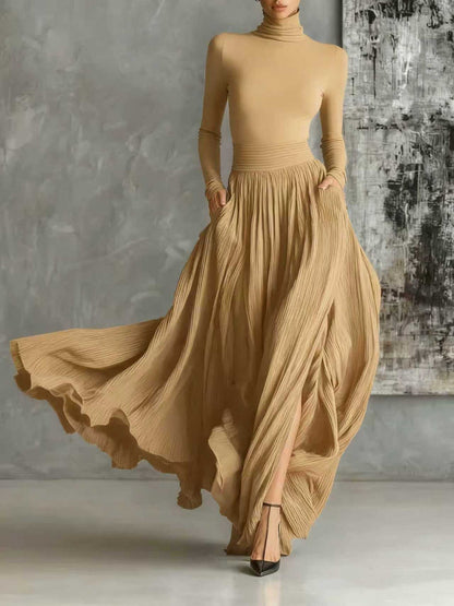 ALINA – ELEGANTE ABITO MAXI CON COLLO ALTO E FLUIDO