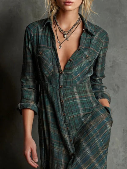 Harper - Abito Camisón Maxi a Quadri Western