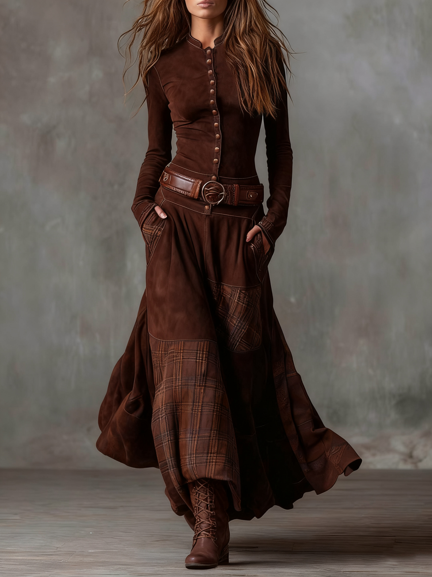 Azucena | Abito maxi in camoscio con cintura