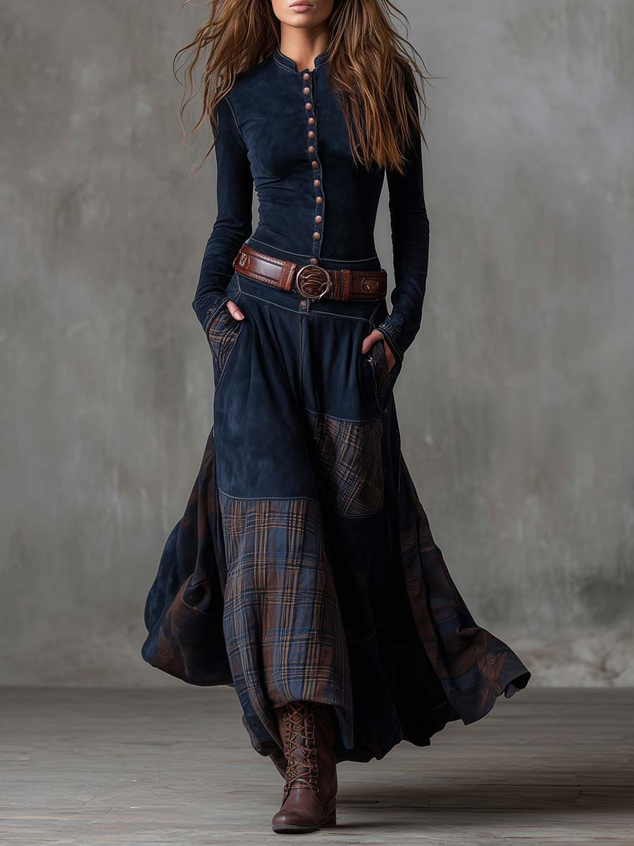 Azucena | Abito maxi in camoscio con cintura