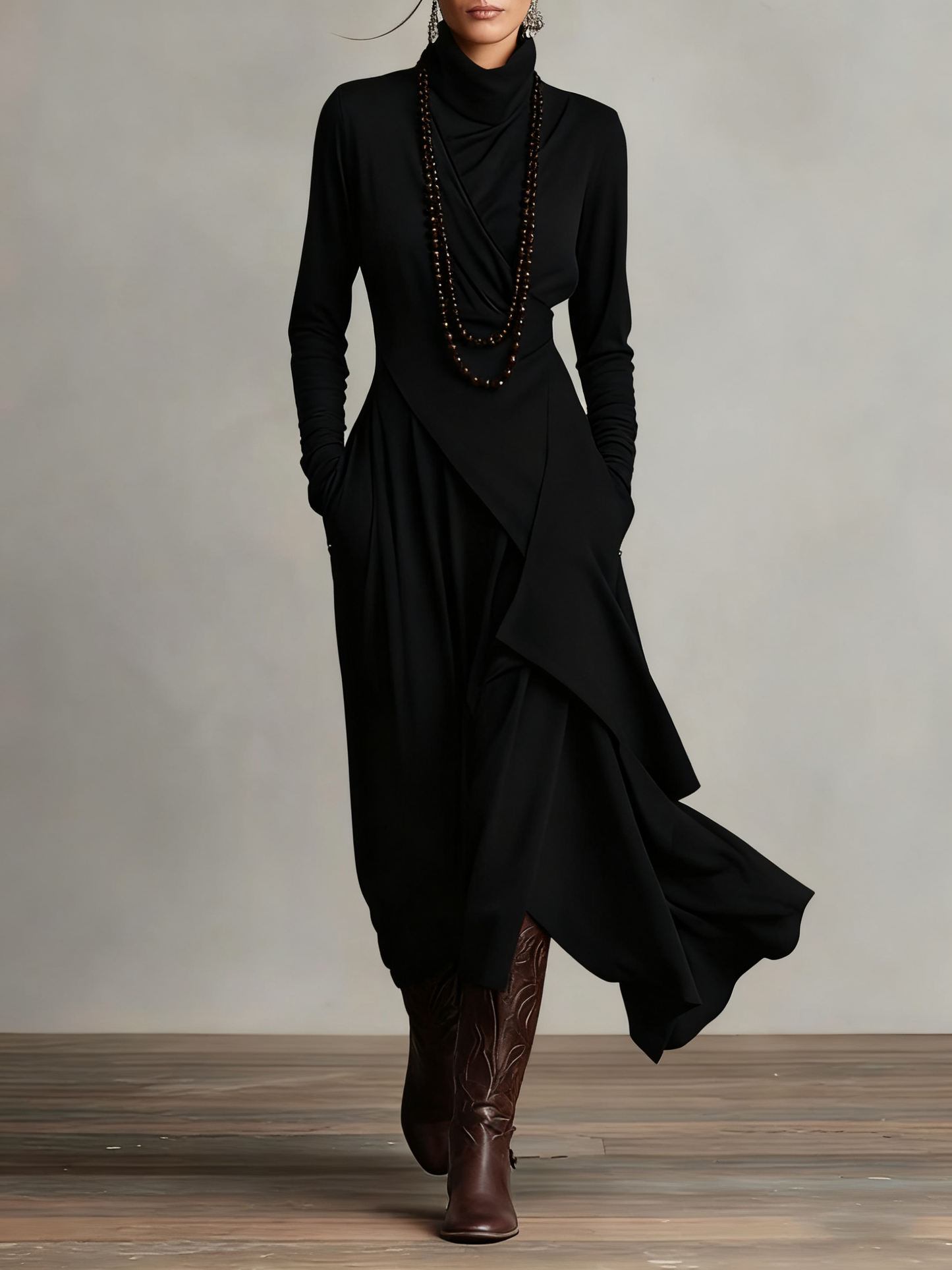 RENATA – ABITO MAXI ASIMMETRICO ELEGANTE CON COLLO ALTO