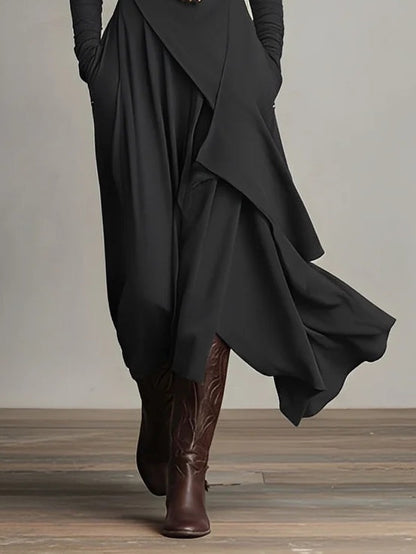 Abito maxi Viola con Collo alto e Drapado Asimmetrico