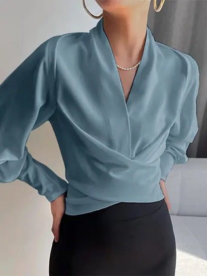 CASSANDRA – BLUSA ELEGANTE CON scollo a V DRAPPEGGIATO