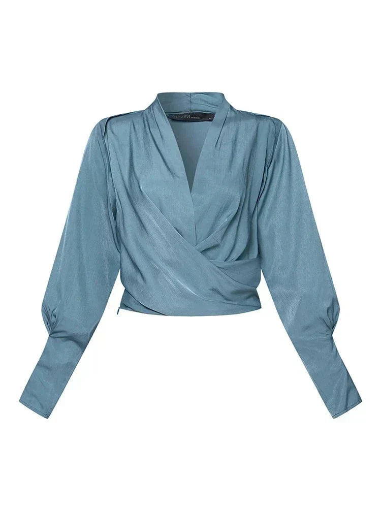 CASSANDRA – BLUSA ELEGANTE CON scollo a V DRAPPEGGIATO