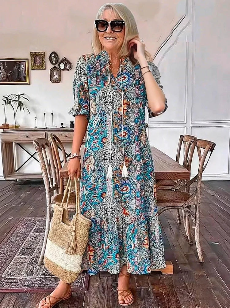 Carolette - Abito Maxi di Collo con Cuerda Boho