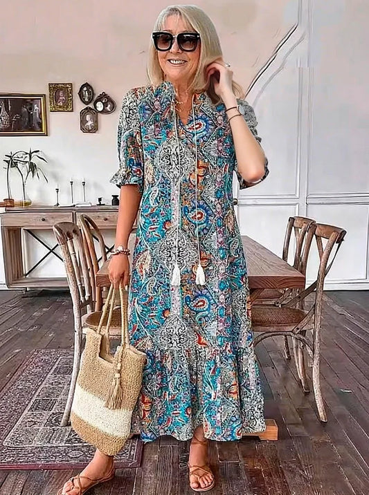 Carolette - Abito Maxi di Collo con Cuerda Boho