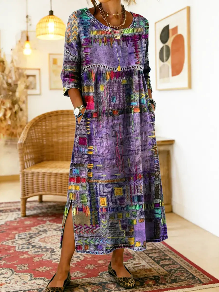 Manuela | Abito Denim con Patchwork etnico