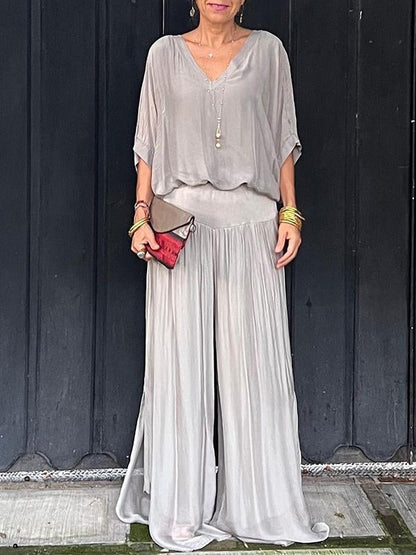 ESMERALDA – SET DI PANTALONI AMPI DI CHIFFON ELEGANTE DI DUE PEZZI