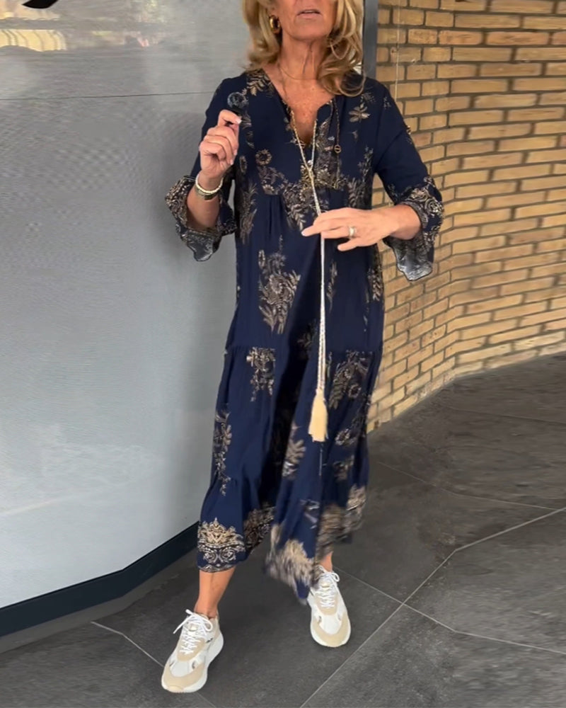 Nora – Abito midi Vintage Largo con Scollo a V