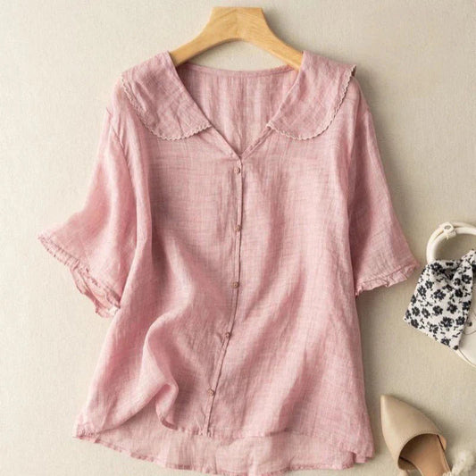 Sotiria - Elegante Blusa in lino a maniche corte